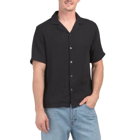 INDUSTRY Black Button Down Shirt With Gauze Texture - Picture 1 of 2